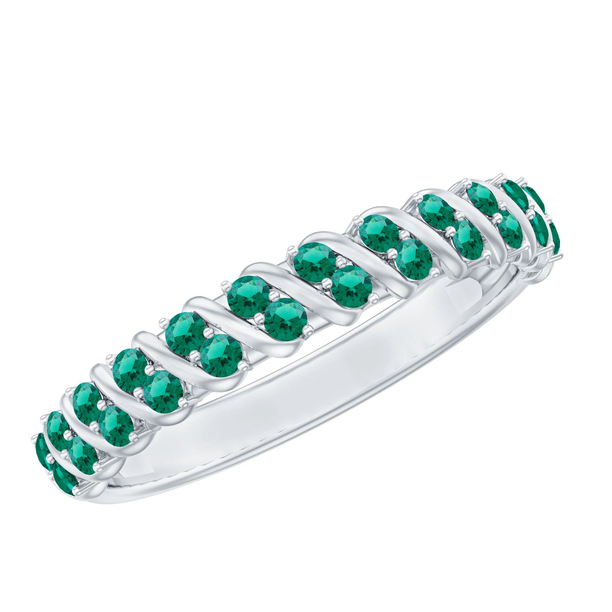 Lab Grown Emerald Ring – Half Eternity Band | Comfortable Prong Setting Jewelry