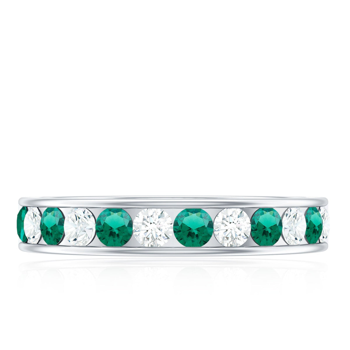 Lab Grown Emerald Ring – Half Eternity Band With Channel Setting & Diamond Gift