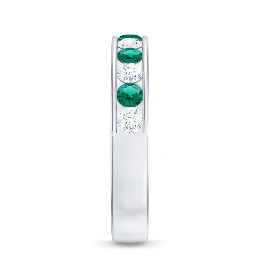Lab Grown Emerald Ring – Half Eternity Band With Channel Setting & Diamond Gift