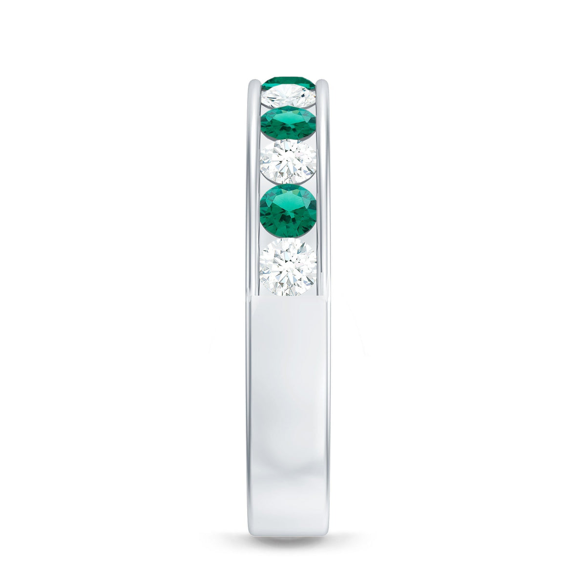 Lab Grown Emerald Ring – Half Eternity Band With Channel Setting & Diamond Gift