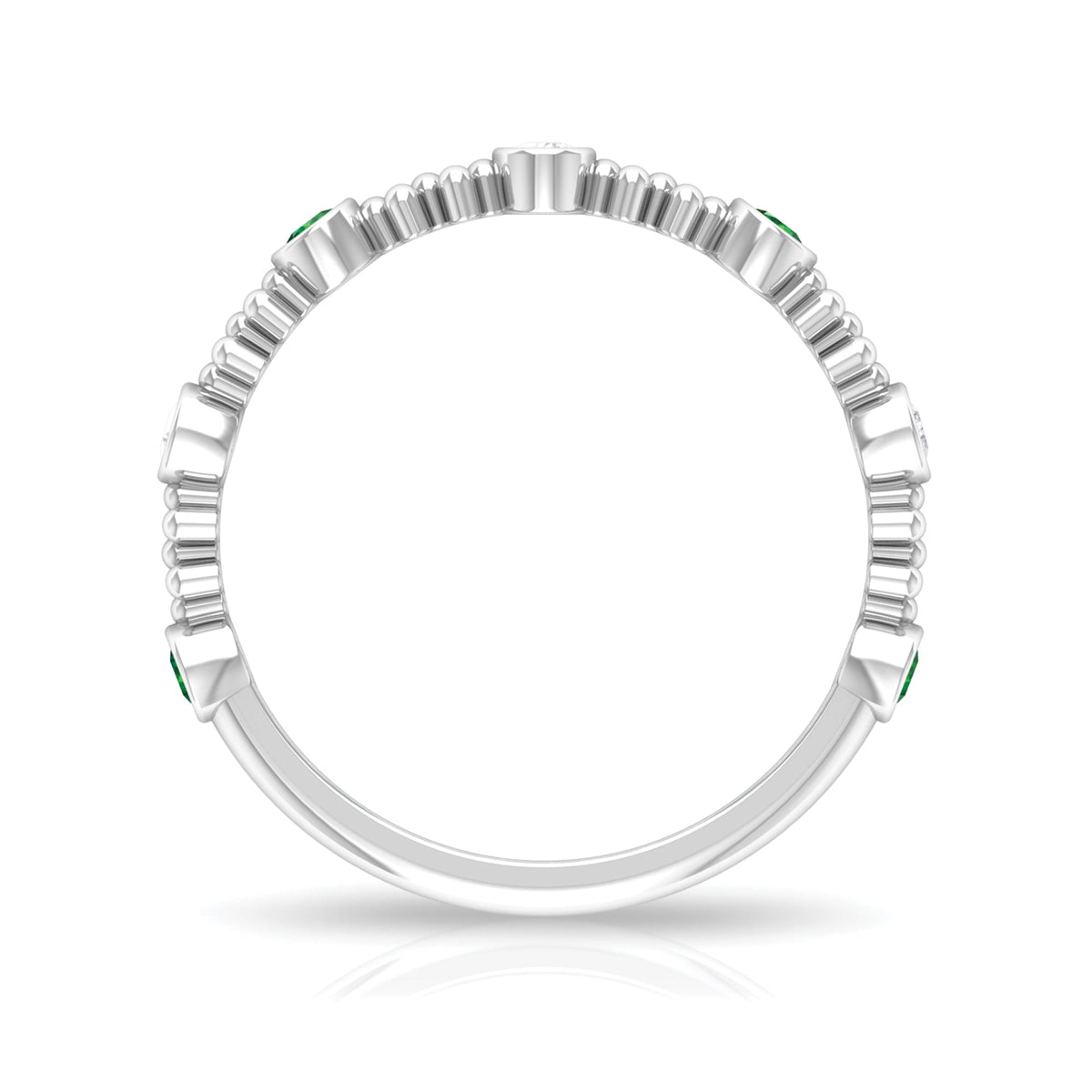 Lab Grown Emerald Ring - Half Eternity Beaded Detailing with AAAA Quality Emeralds
