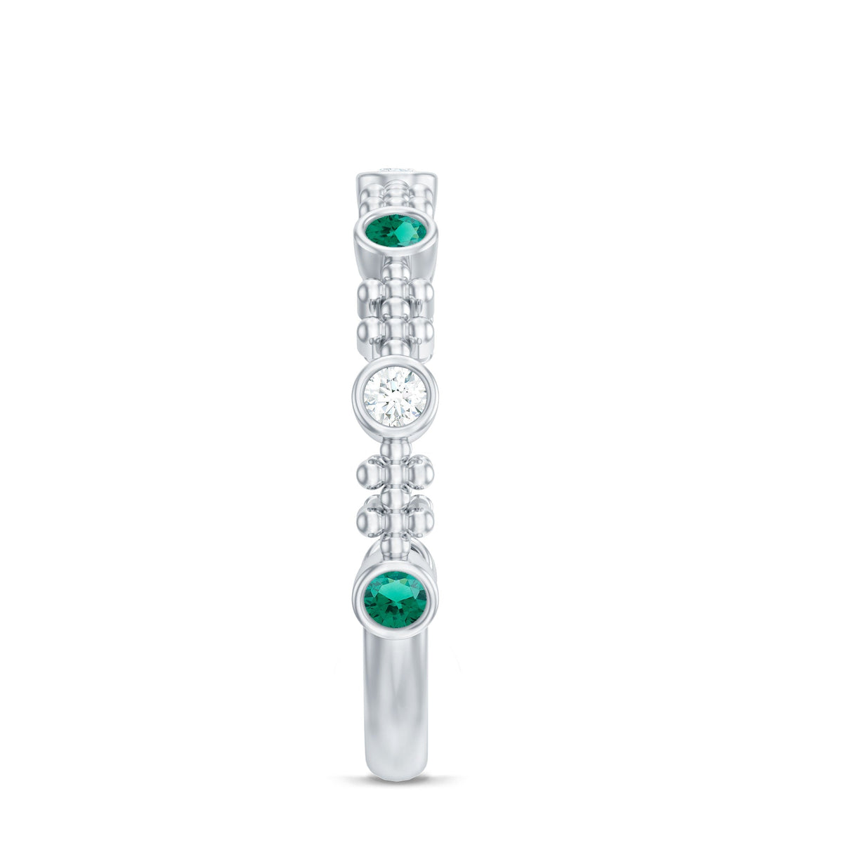 Lab Grown Emerald Ring - Half Eternity Beaded Detailing with AAAA Quality Emeralds