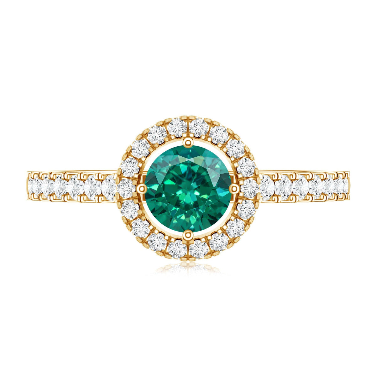 Lab Grown Emerald Ring - Halo Engagement Ring with Diamond Halo Setting in Green