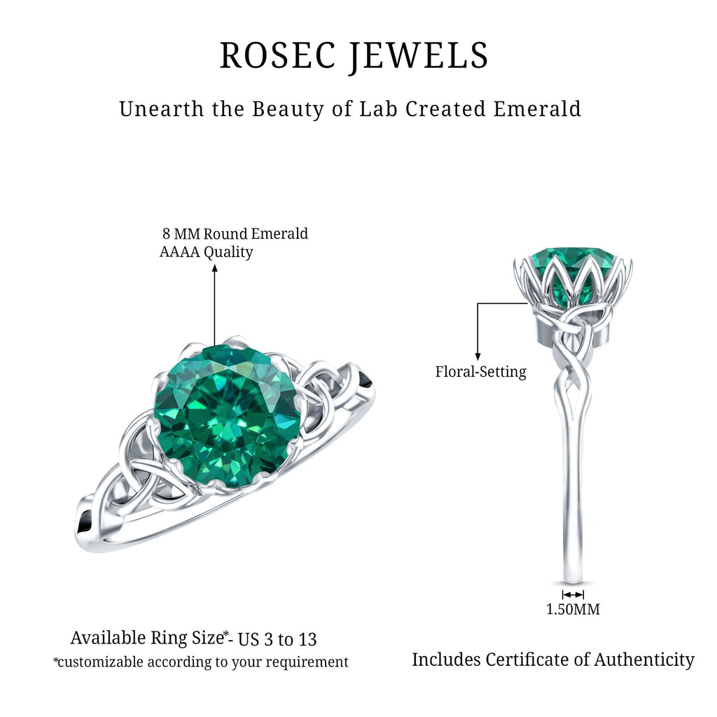 Lab Grown Emerald Ring – Lotus Basket Setting With Knot Design Band, 2.18 Ct