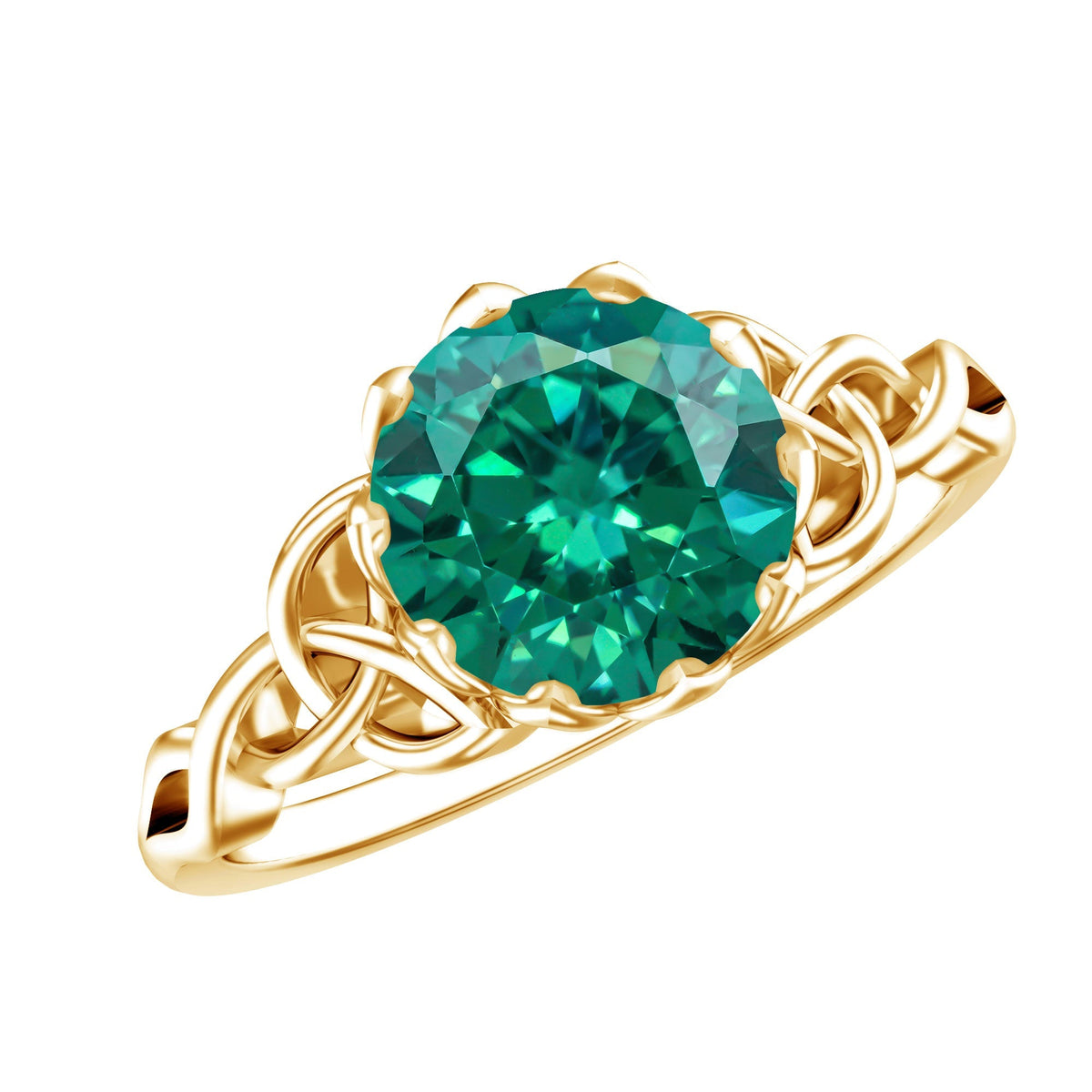 Lab Grown Emerald Ring – Lotus Basket Setting With Knot Design Band, 2.18 Ct