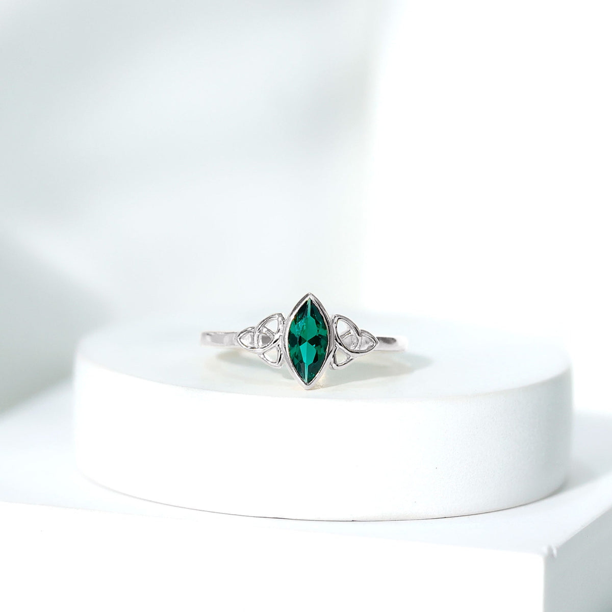 Lab Grown Emerald Ring – Marquise Bezel Setting Celtic Knot Promise Ring
