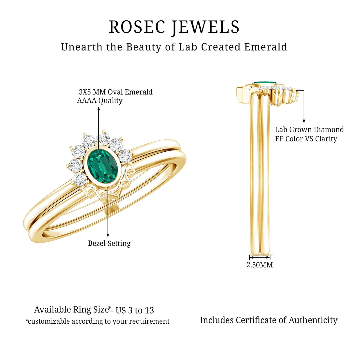 Lab Grown Emerald Ring – Oval Cut Emerald Wedding Set | Diamond Engagement Band Enhancer