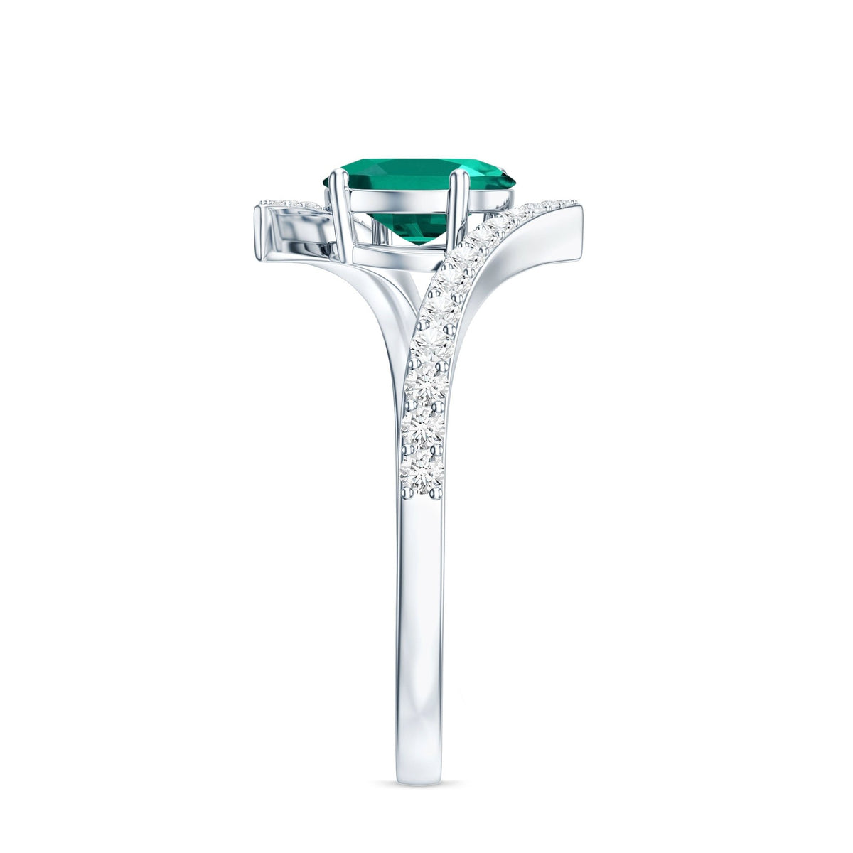 Lab Grown Emerald Ring Oval Cut Engagement | Diamond Bypass Shank - Rosec Jewels