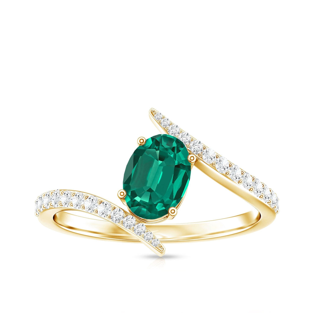 Lab Grown Emerald Ring Oval Cut Engagement | Diamond Bypass Shank - Rosec Jewels