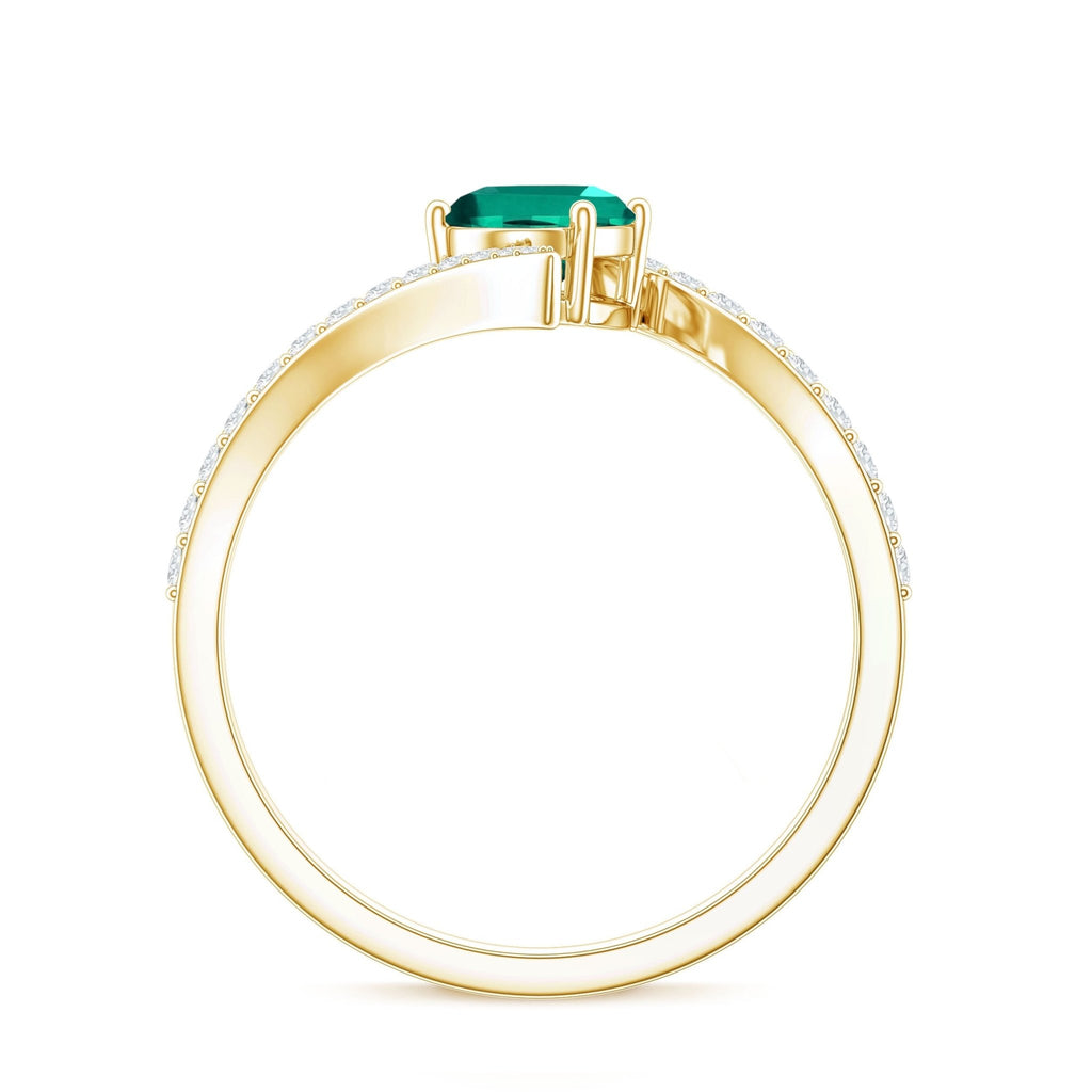 Lab Grown Emerald Ring Oval Cut Engagement | Diamond Bypass Shank - Rosec Jewels