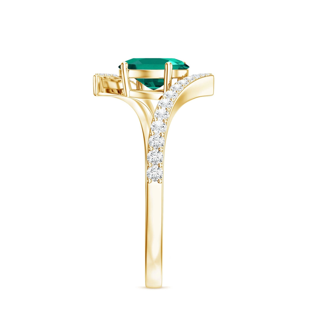 Lab Grown Emerald Ring Oval Cut Engagement | Diamond Bypass Shank - Rosec Jewels