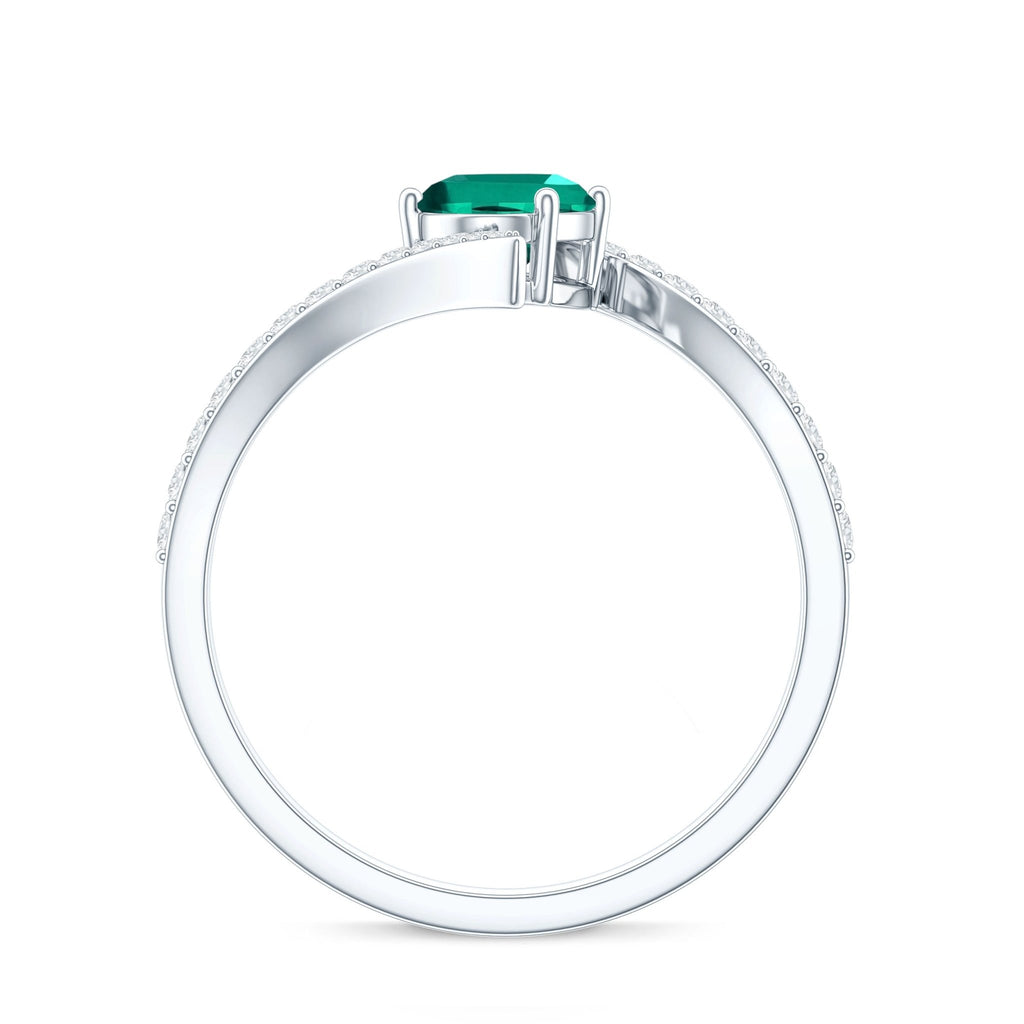 Lab Grown Emerald Ring Oval Cut Engagement | Diamond Bypass Shank - Rosec Jewels