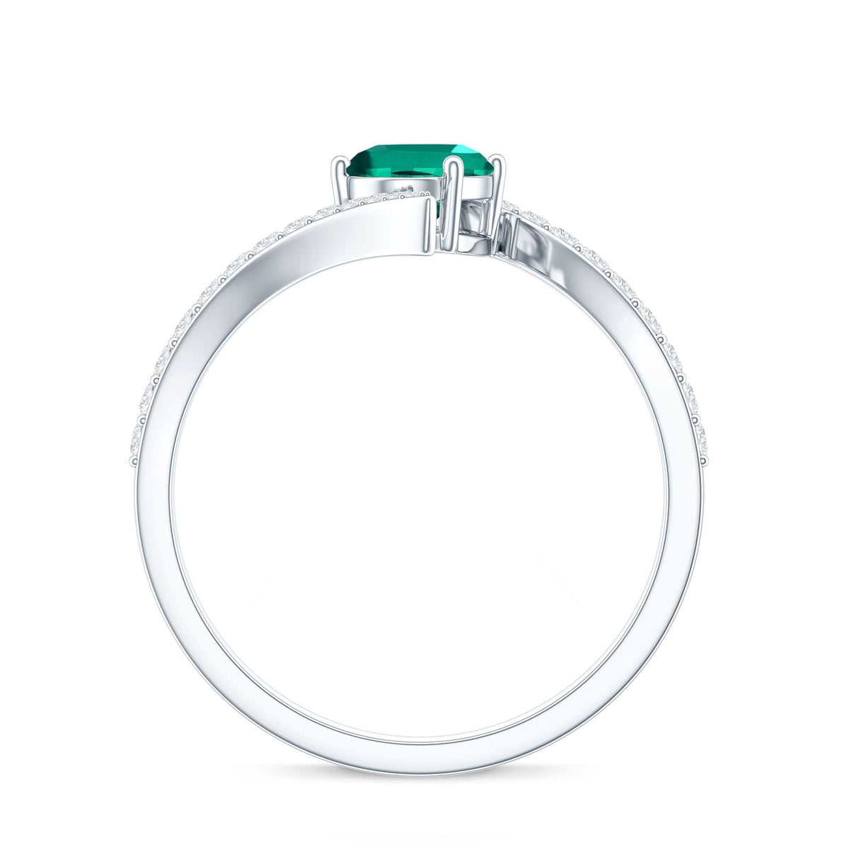 Lab Grown Emerald Ring Oval Cut Engagement | Diamond Bypass Shank - Rosec Jewels