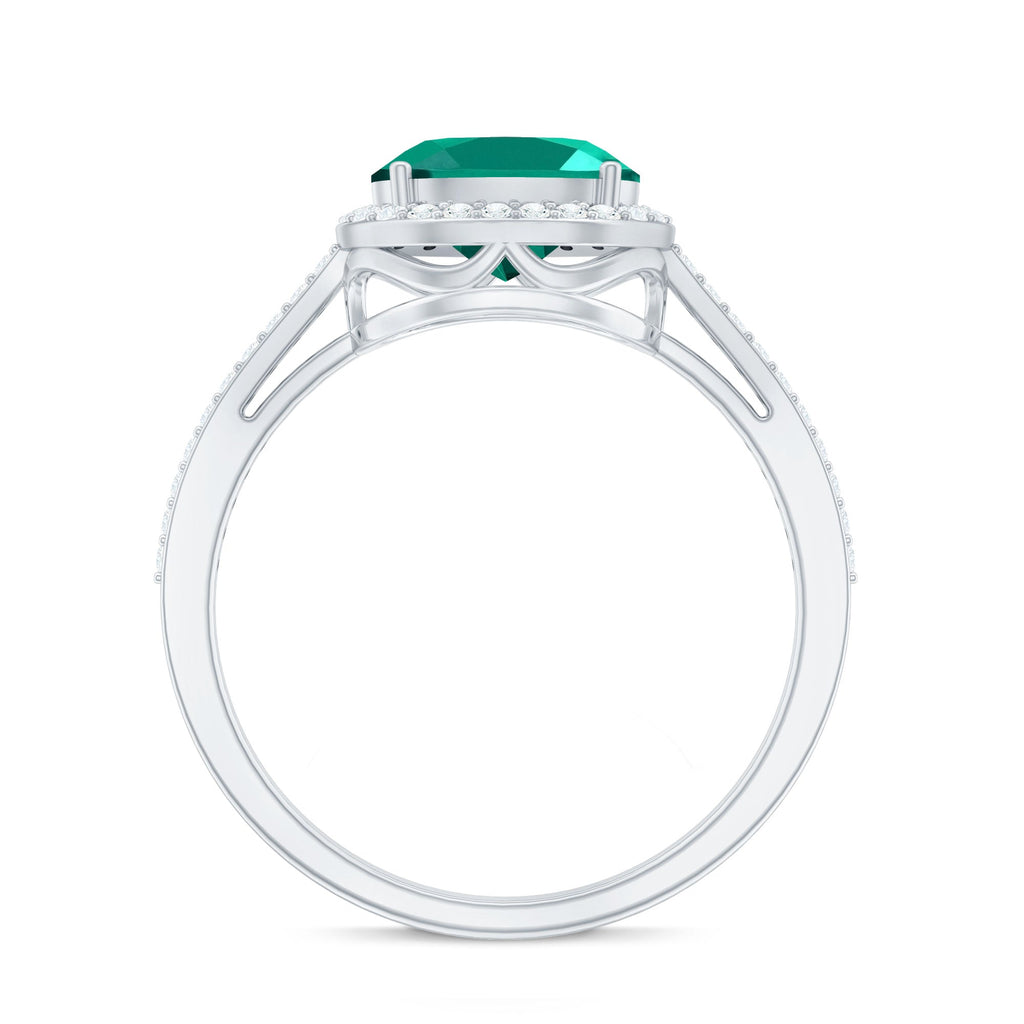 Lab Grown Emerald Ring – Oval East West Diamond Halo Engagement Band