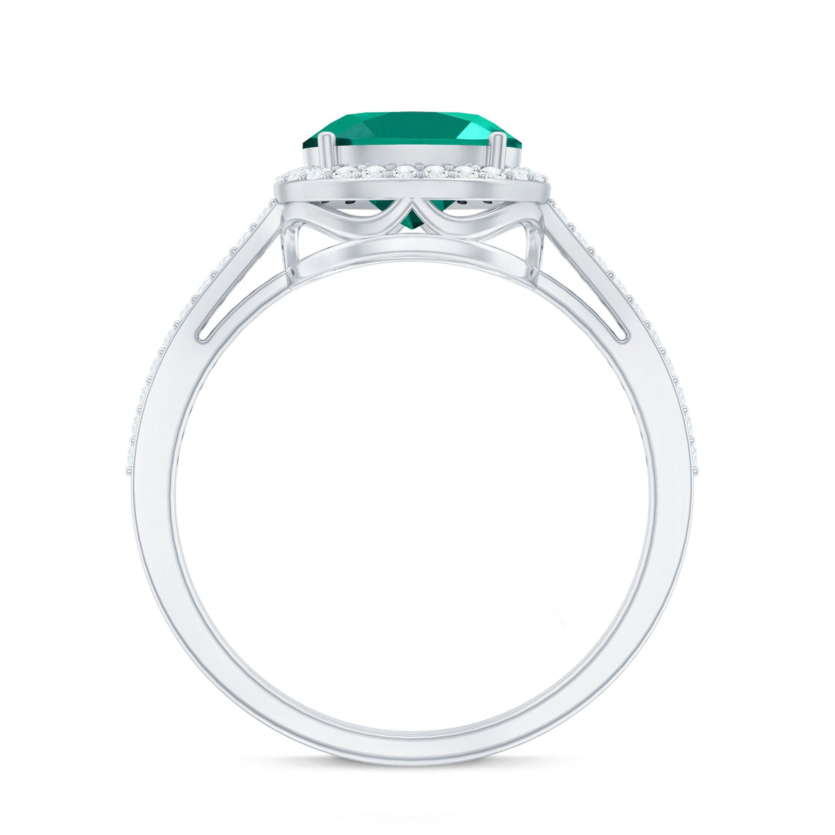Lab Grown Emerald Ring – Oval East West Diamond Halo Engagement Band
