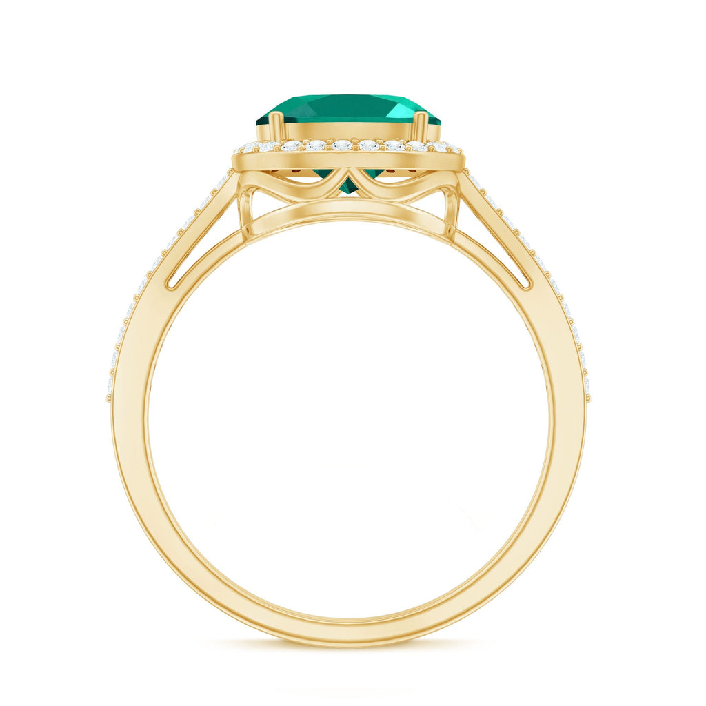 Lab Grown Emerald Ring – Oval East West Diamond Halo Engagement Band