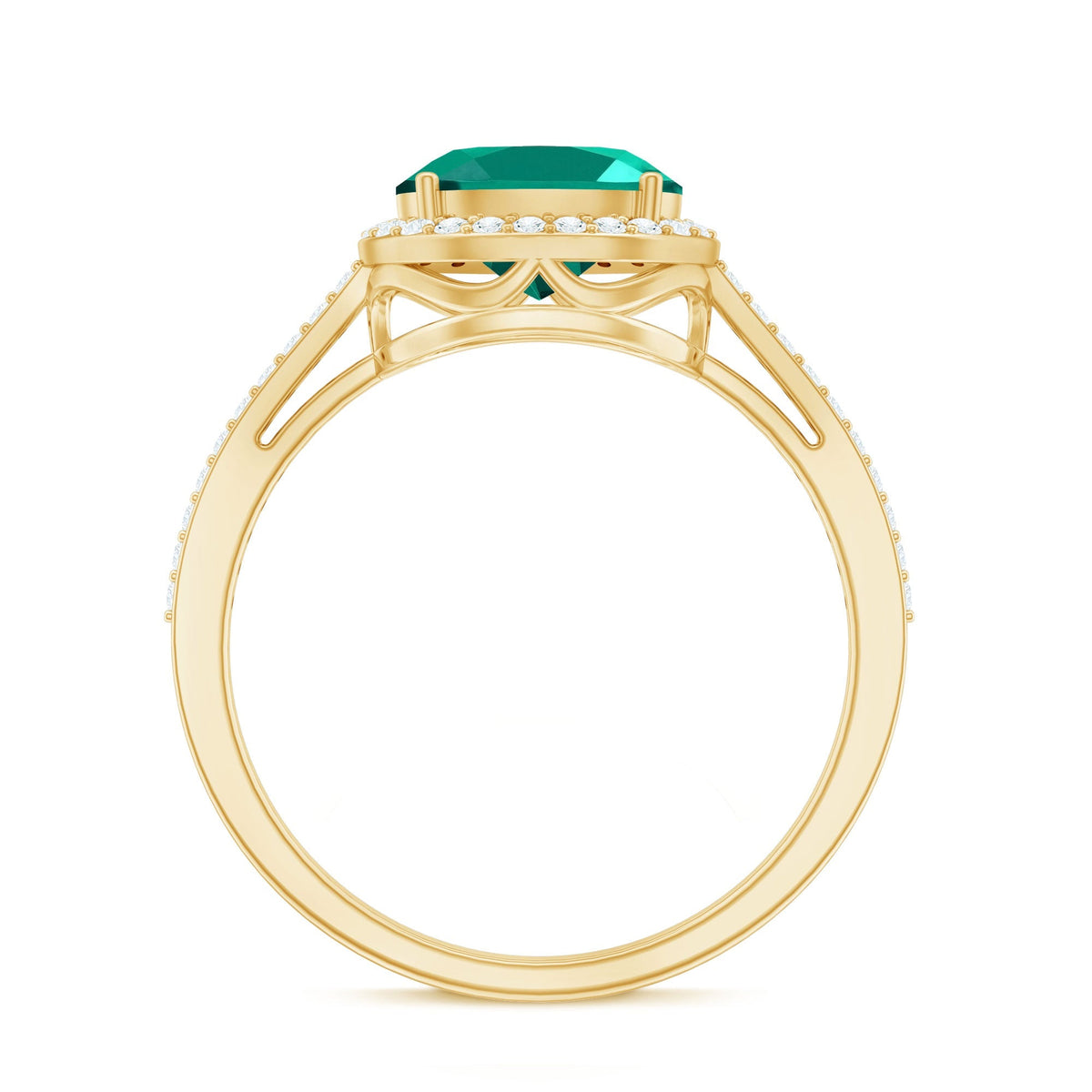 Lab Grown Emerald Ring – Oval East West Diamond Halo Engagement Band