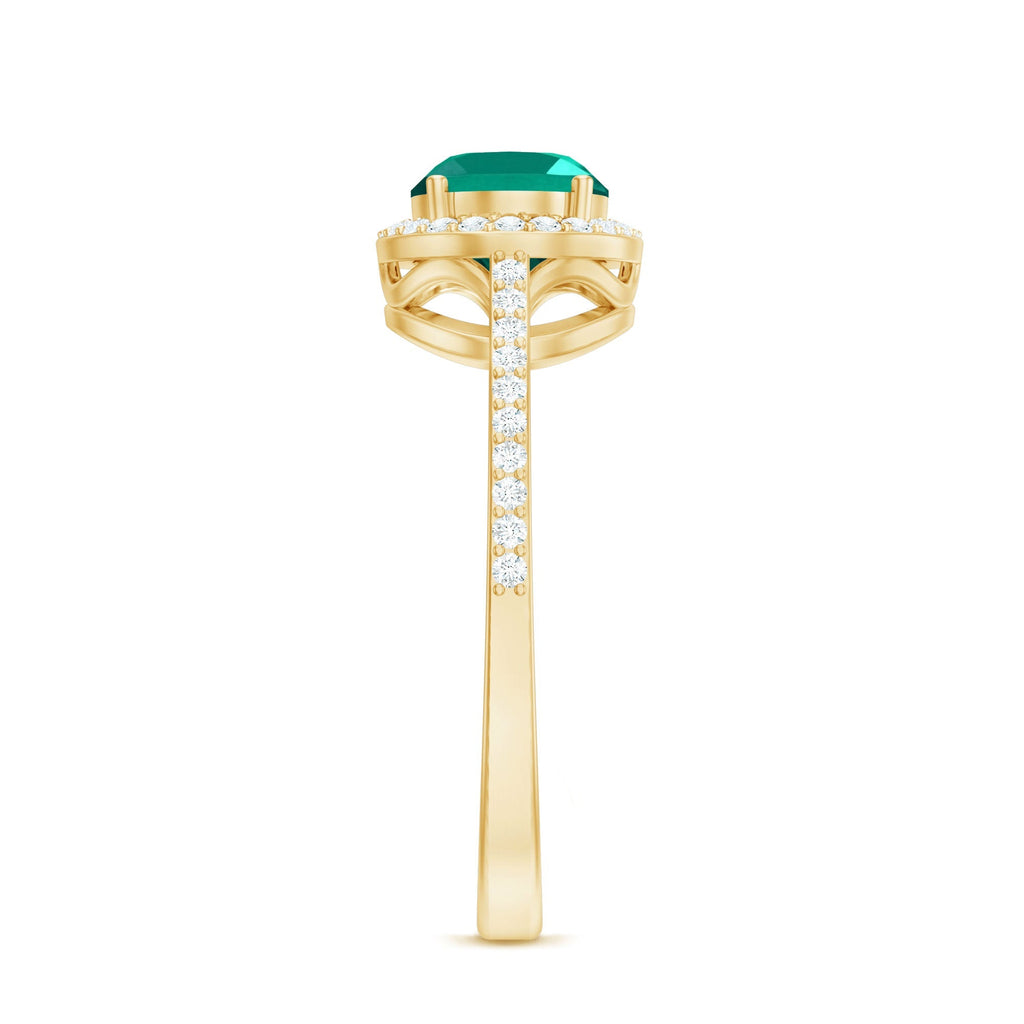 Lab Grown Emerald Ring – Oval East West Diamond Halo Engagement Band