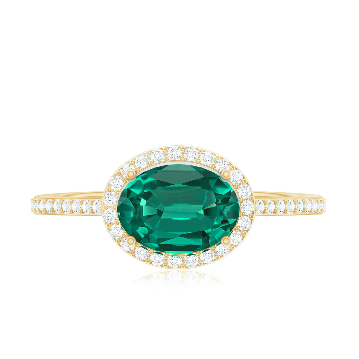 Lab Grown Emerald Ring – Oval East West Diamond Halo Engagement Band