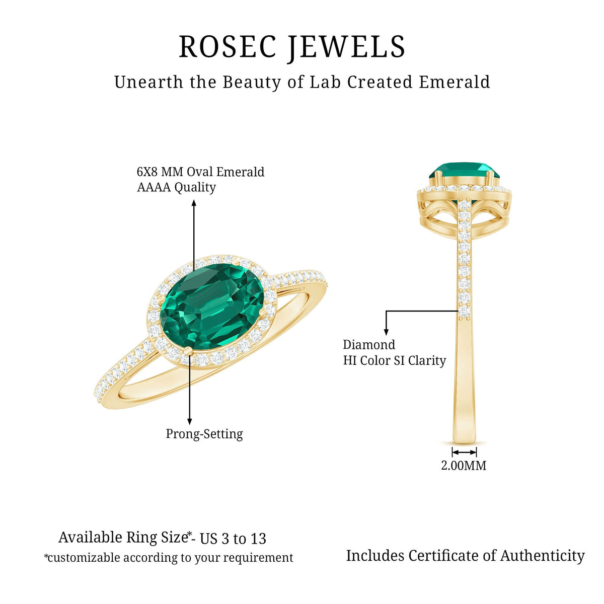 Lab Grown Emerald Ring – Oval East West Diamond Halo Engagement Band