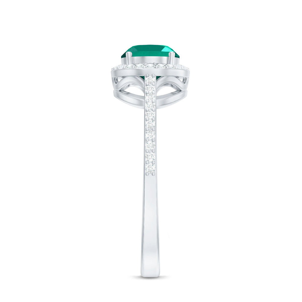 Lab Grown Emerald Ring – Oval East West Diamond Halo Engagement Band