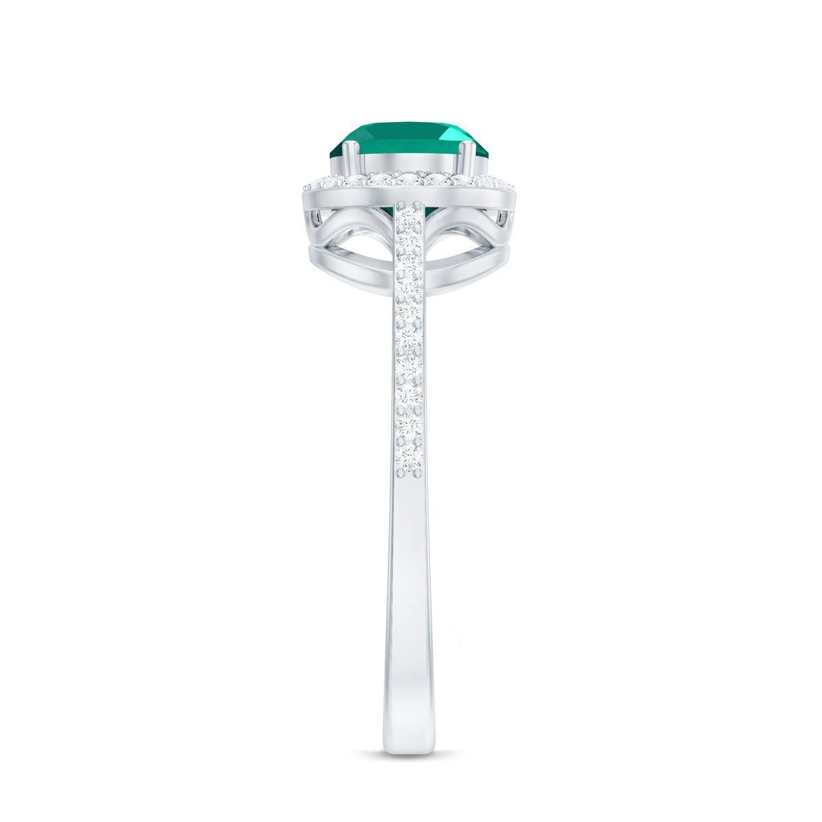 Lab Grown Emerald Ring – Oval East West Diamond Halo Engagement Band