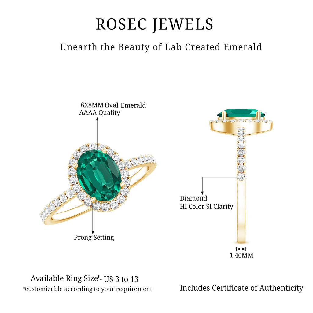 Lab Grown Emerald Ring – Oval Engagement Ring with Diamond Halo | Classic Design
