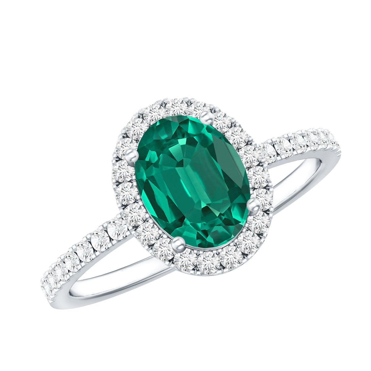 Lab Grown Emerald Ring – Oval Engagement Ring with Diamond Halo | Classic Design