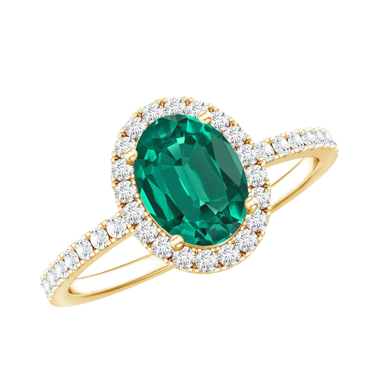 Lab Grown Emerald Ring – Oval Engagement Ring with Diamond Halo | Classic Design