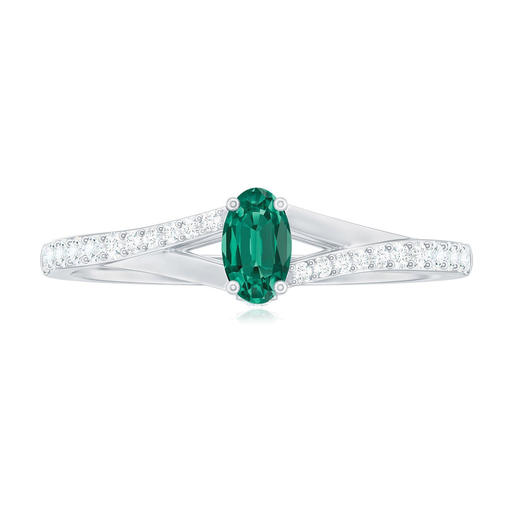 Lab Grown Emerald Ring – Oval Promise Ring with Diamond Split Shank Band