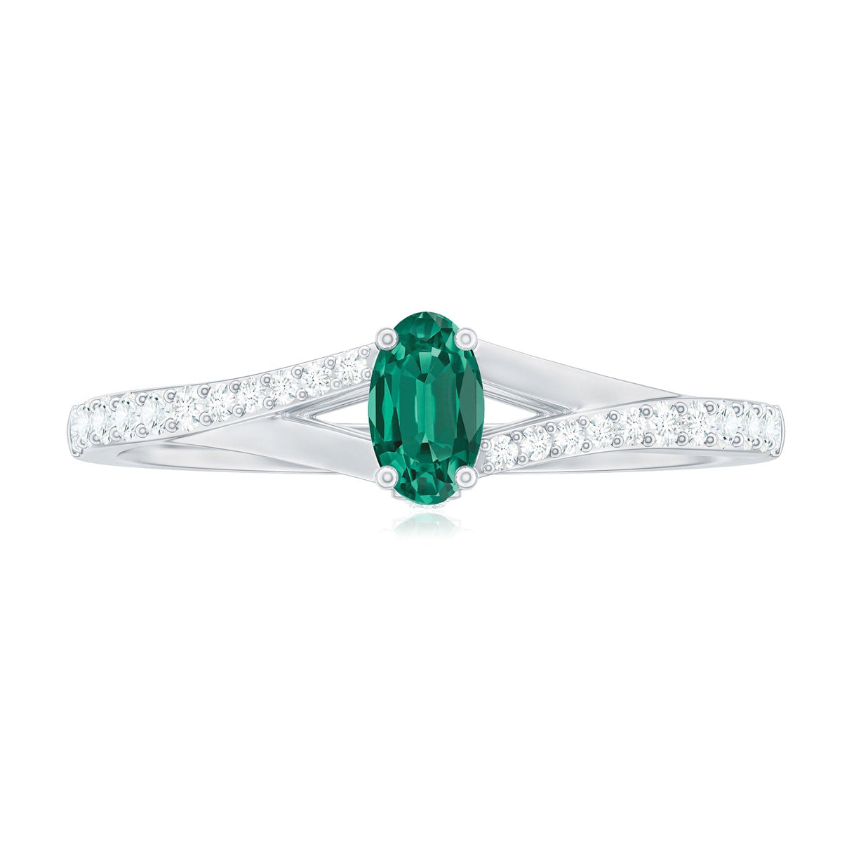 Lab Grown Emerald Ring – Oval Promise Ring with Diamond Split Shank Band