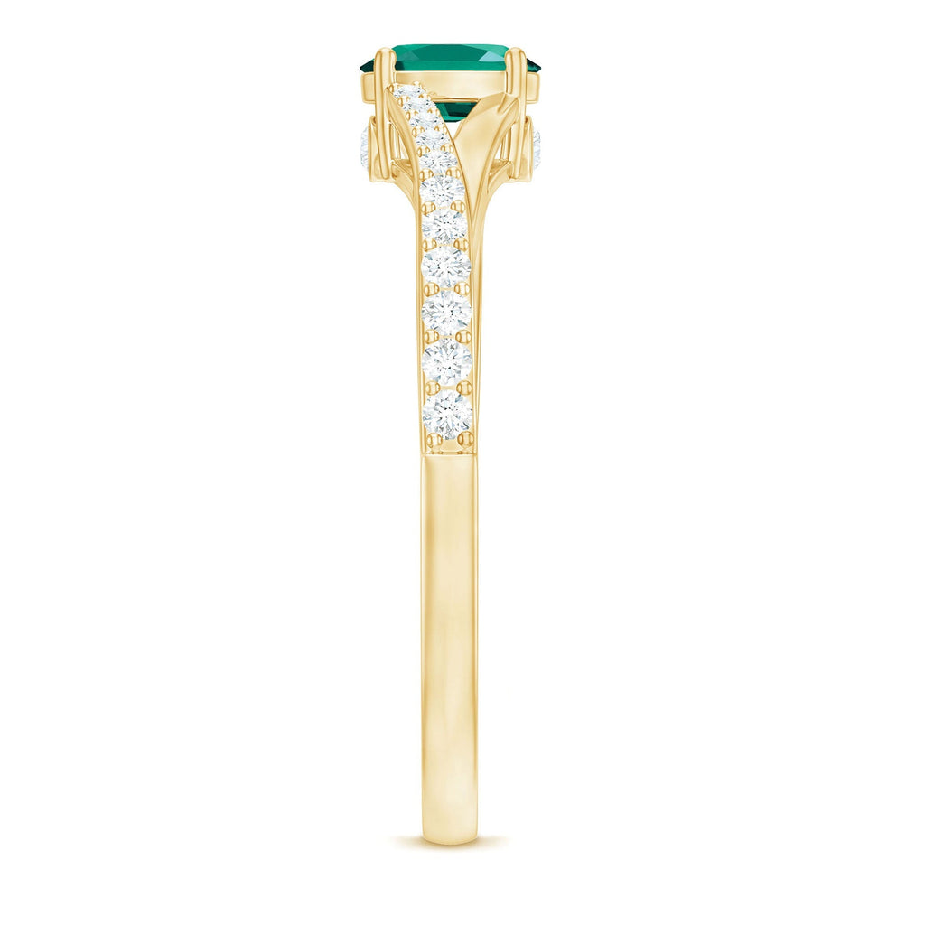 Lab Grown Emerald Ring – Oval Promise Ring with Diamond Split Shank Band