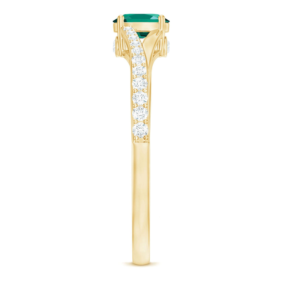 Lab Grown Emerald Ring – Oval Promise Ring with Diamond Split Shank Band