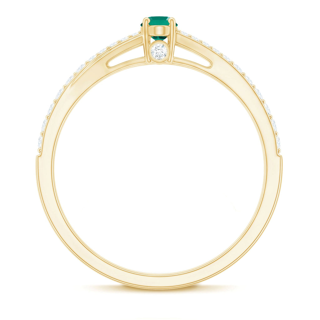 Lab Grown Emerald Ring – Oval Promise Ring with Diamond Split Shank Band