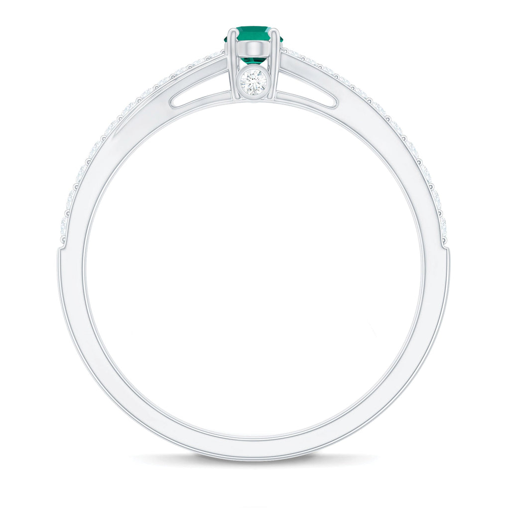 Lab Grown Emerald Ring – Oval Promise Ring with Diamond Split Shank Band