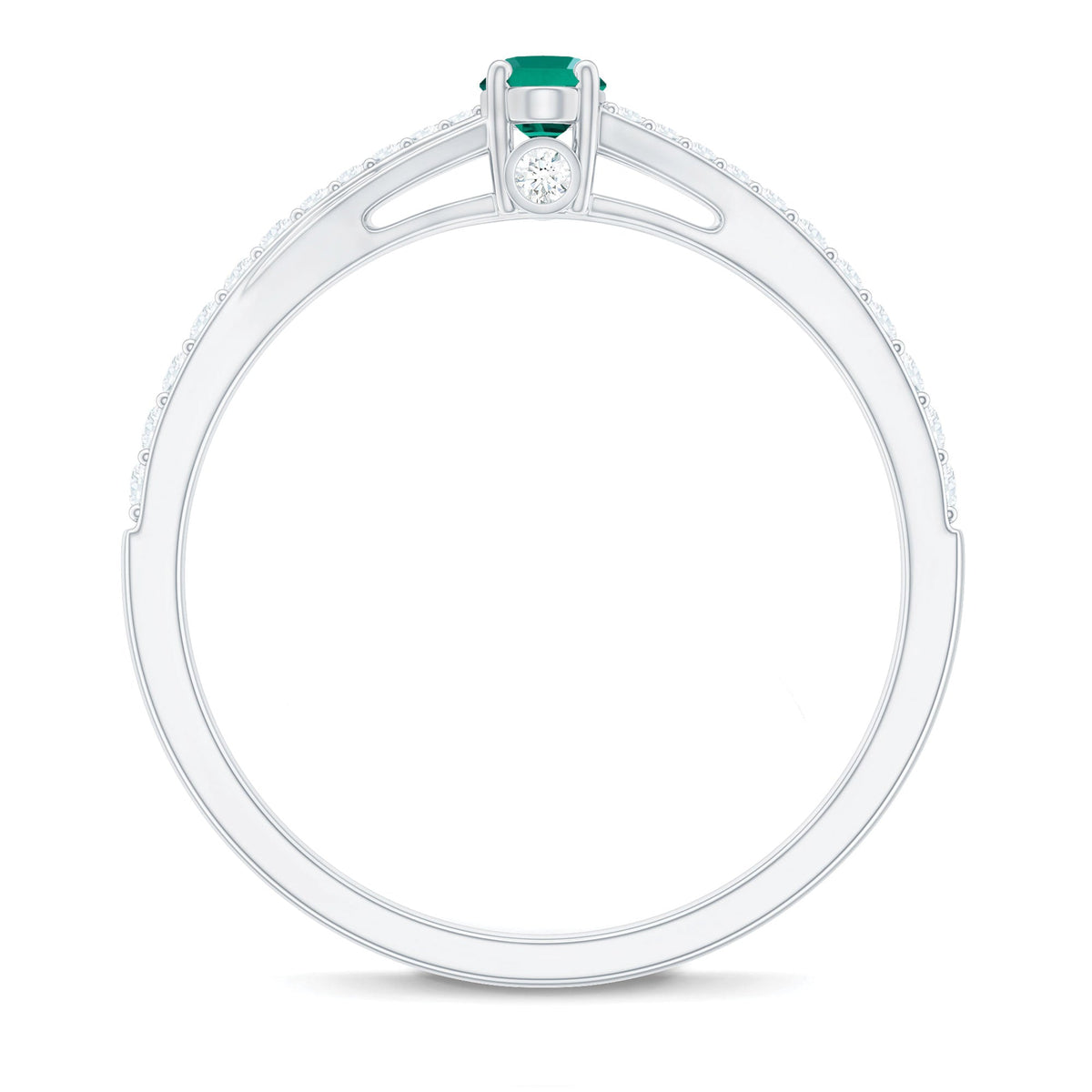 Lab Grown Emerald Ring – Oval Promise Ring with Diamond Split Shank Band