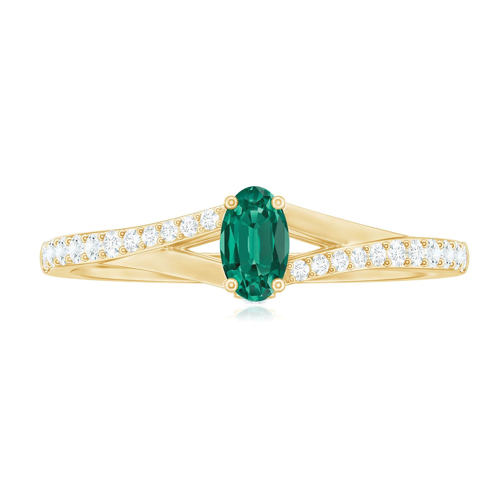 Lab Grown Emerald Ring – Oval Promise Ring with Diamond Split Shank Band