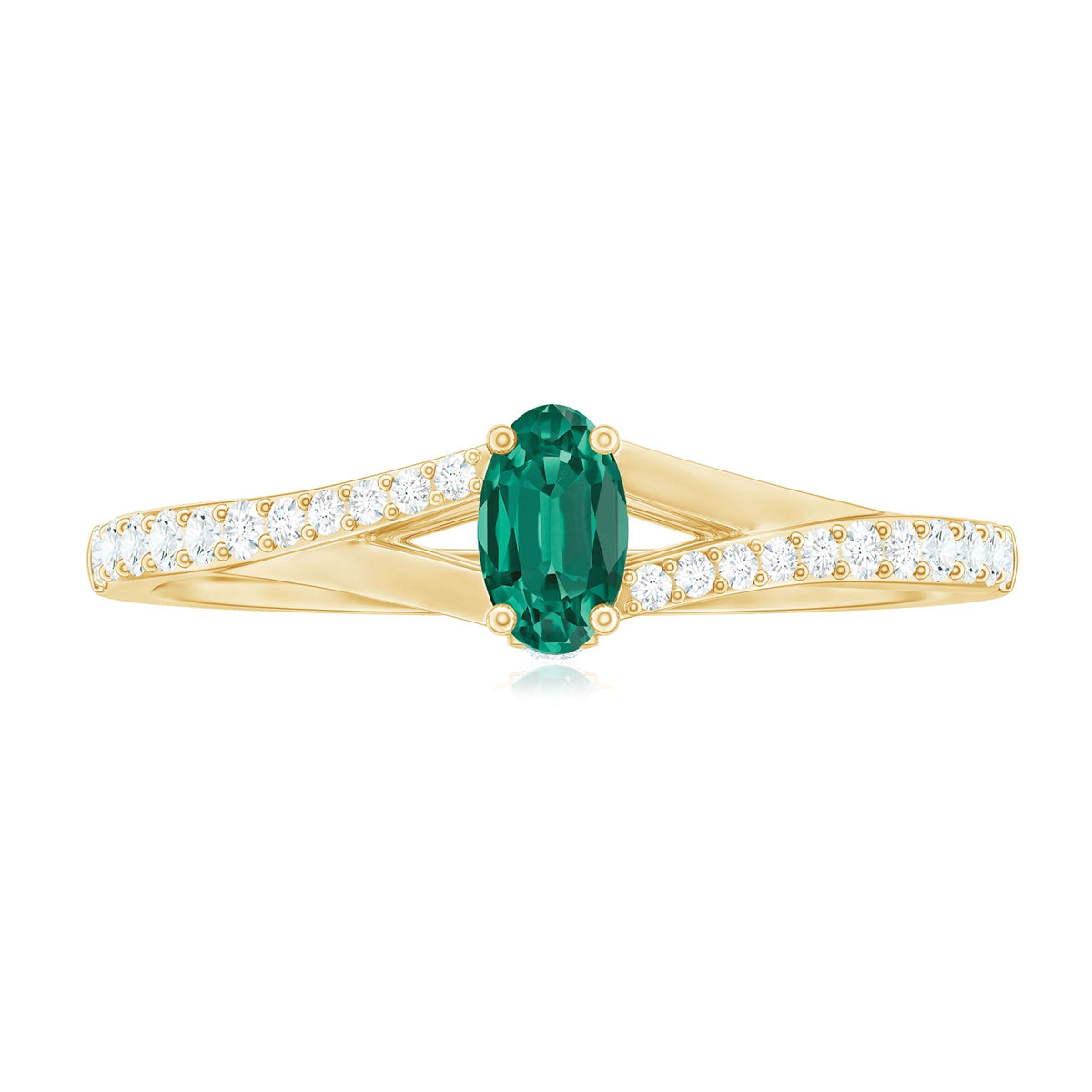Lab Grown Emerald Ring – Oval Promise Ring with Diamond Split Shank Band