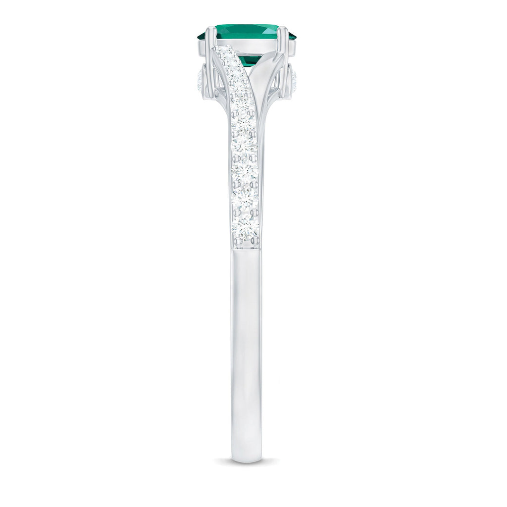 Lab Grown Emerald Ring – Oval Promise Ring with Diamond Split Shank Band
