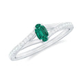 Lab Grown Emerald Ring – Oval Promise Ring with Diamond Split Shank Band
