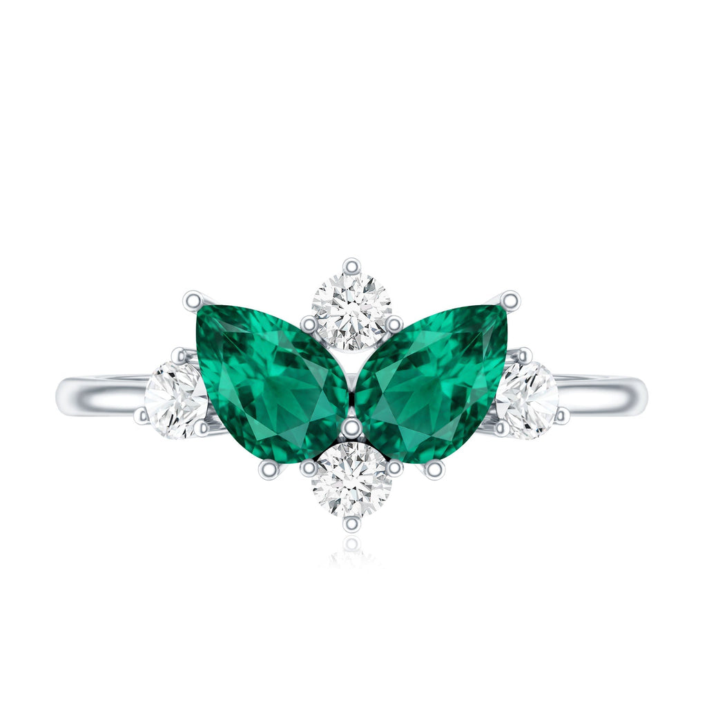Lab Grown Emerald Ring - Pear Shape Toi Et Moi Two Stone Engagement Ring