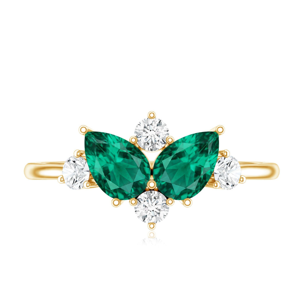 Lab Grown Emerald Ring - Pear Shape Toi Et Moi Two Stone Engagement Ring