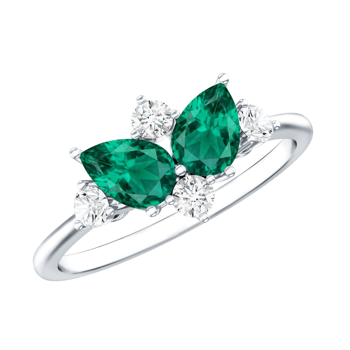 Lab Grown Emerald Ring - Pear Shape Toi Et Moi Two Stone Engagement Ring