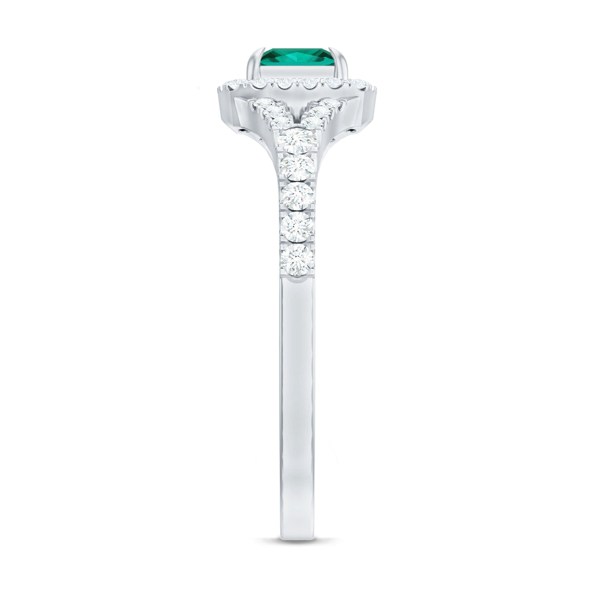 Lab Grown Emerald Ring – Princess Cut Halo Diamond Promise Engagement Ring