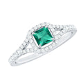 Lab Grown Emerald Ring – Princess Cut Halo Diamond Promise Engagement Ring