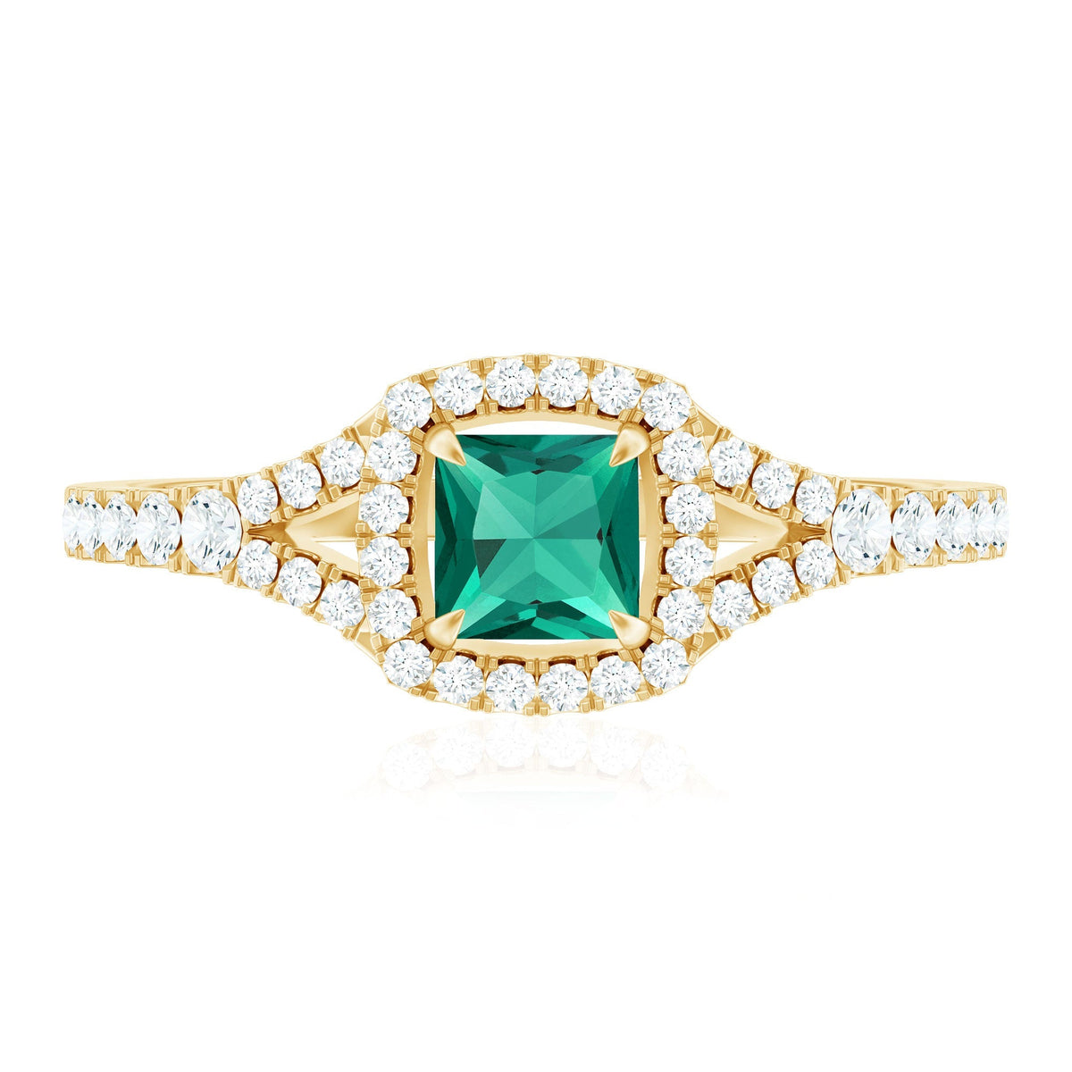 Lab Grown Emerald Ring – Princess Cut Halo Diamond Promise Engagement Ring
