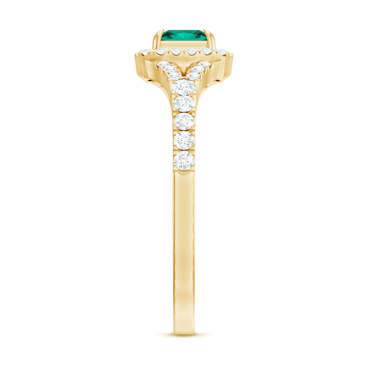 Lab Grown Emerald Ring – Princess Cut Halo Diamond Promise Engagement Ring