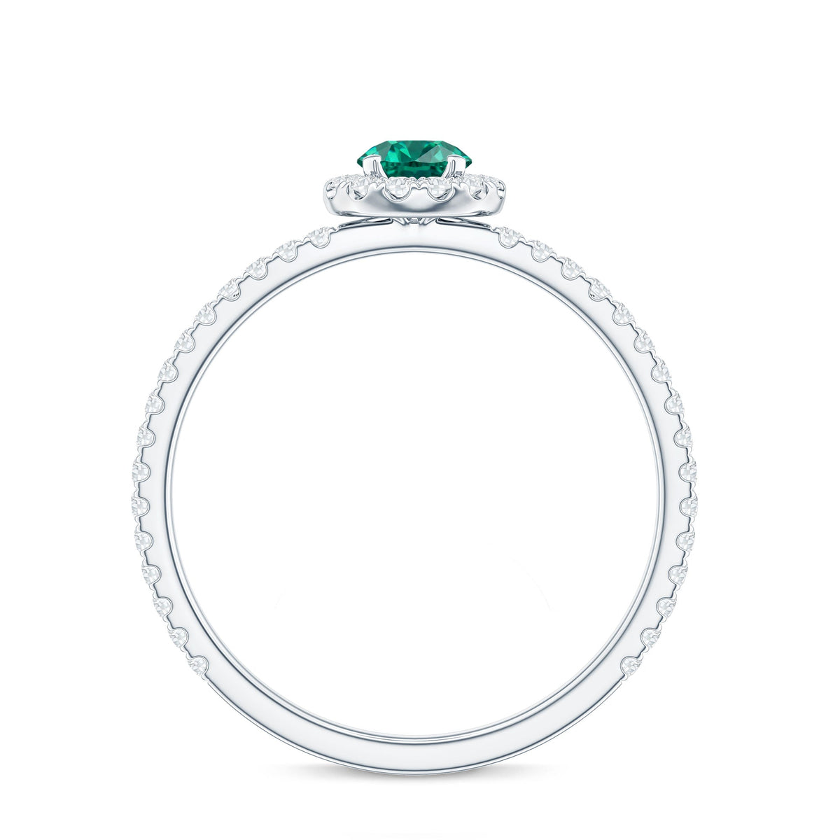 Lab Grown Emerald Ring – Round Cut Emerald Engagement Ring with Diamond Halo Setting