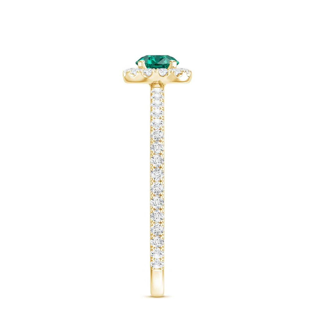 Lab Grown Emerald Ring – Round Cut Emerald Engagement Ring with Diamond Halo Setting