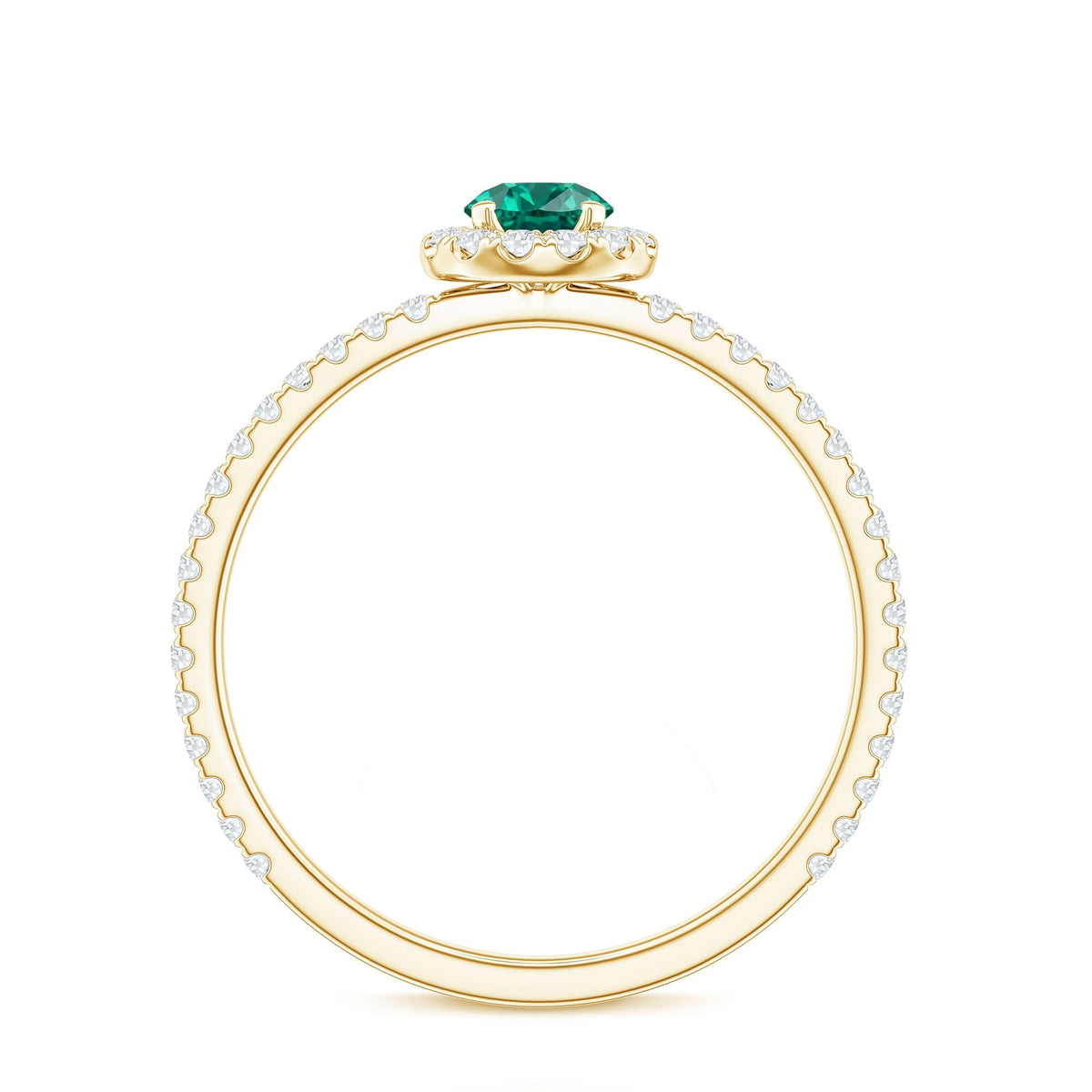 Lab Grown Emerald Ring – Round Cut Emerald Engagement Ring with Diamond Halo Setting